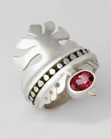 Bird of paradise 'Stacking Ring' in silver with pink Tourmaline